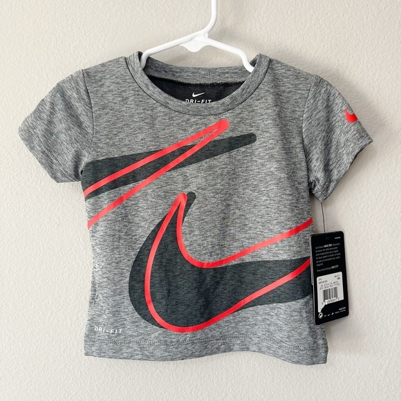 Nike Dri-Fit Baby Boys Logo Short Sleeve Tee Shirt Gray Size 12 Months NEW - Picture 1 of 6